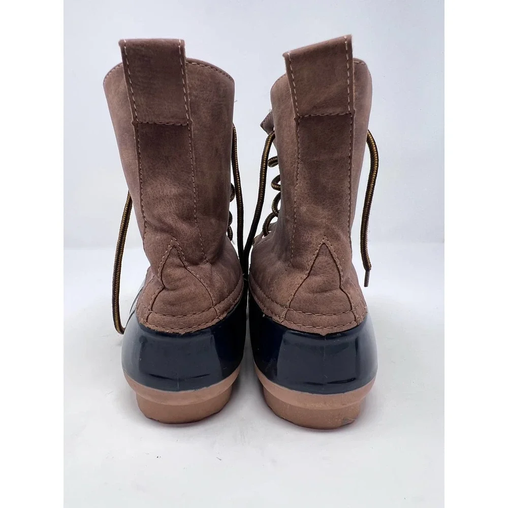 Green Forest Women's Rain Boots‎ Navy Brown Flannel Lining Size 7